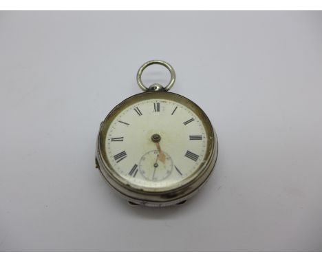 A silver English Lever pocket watch, lacking minute hand and button
