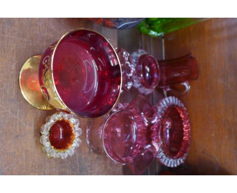 A collection of cranberry and ruby glass, (7), some a/f
