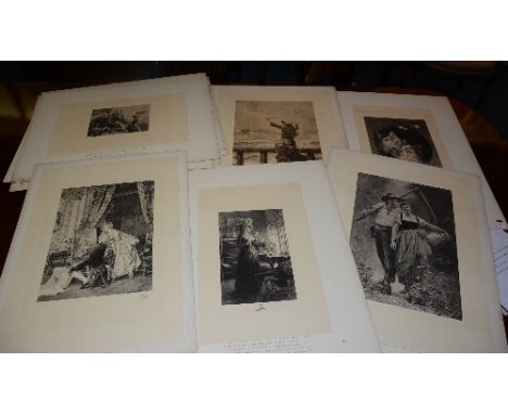 A small quantity of unframed etchings, to include 'The Ambuscade' painted by Seiguier, etched by Daville, 'Winter' painted by