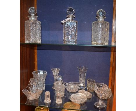 A mixed lot of crystal and glass, to include crystal decanter, vases etc CONDITION REPORT: Lot 170 - two decanters have nibbl