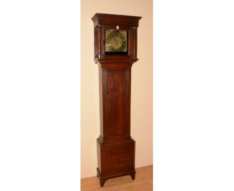 An 18th century thirty hour longcase clock by Edward Hemins Bisiter, the hood with glazed door, enclosing brass dial with Rom