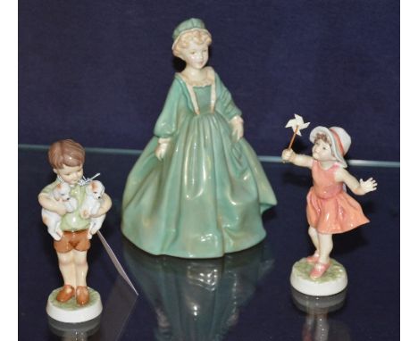 Two Royal Worcester figures modelled by FG Doughty, Three's company, Let's run, also with Royal Worcester statuette Grandmoth