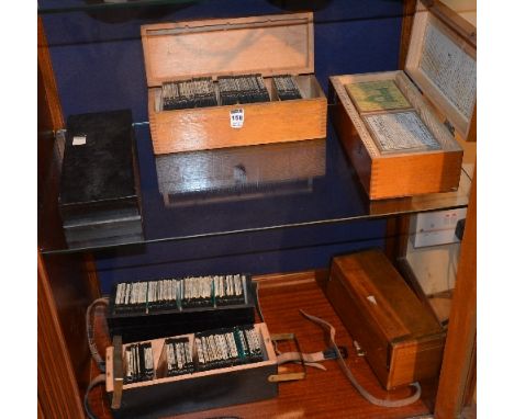Five late 19th/early 20th century wooden boxes of magic lantern slides, two boxes by J. Lizars, to include Scottish themed sl
