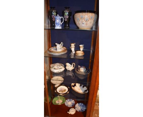 A mixed lot of pottery and porcelain, to include pair of Shelley 'Violette' vases, six pieces of Victorian tea ware, Crown St