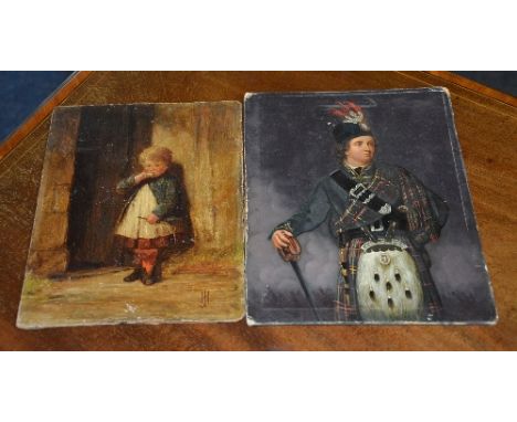 Scottish School (19th Century)'Portrait of a Clan Chieftain'Oil on board, 22 x 17cm, also with a 19th century Scottish school