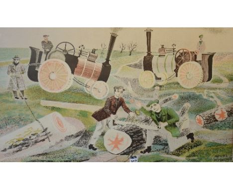 Michael Rothenstein (British 1908-1993)'Logging'Coloured woodblock print, signed lower right, 68 x 41cm