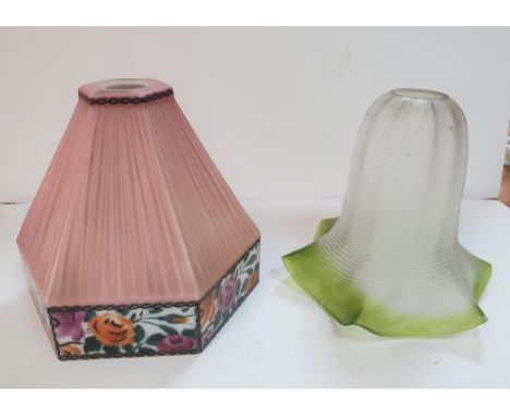 Ceramic "Silchrome" Czech made lampshade together with an antique glass shade (2) 