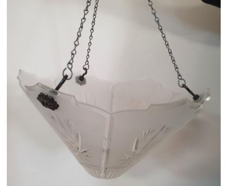Victorian etched glass hanging light shade 