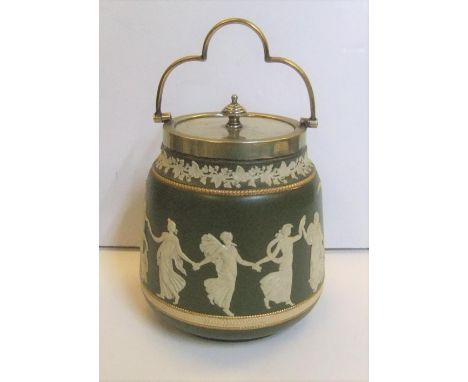 Carltonware - Jasperware biscuit barrel,17cm high 
