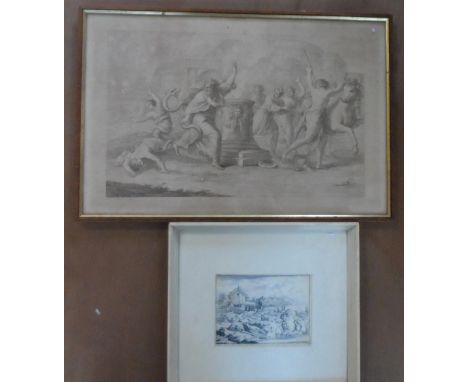 Bartolozzi engraving together with a small old master print by a different hand, both framed (2) 