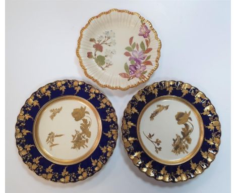 Royal Worcester floral plate, circa 1889 together with 2 Spode plates, circa 1900 (3) 