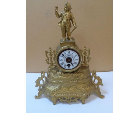 FRENCH MANTEL CLOCK gilt metal with painted enamel dial, 37 cm tall
