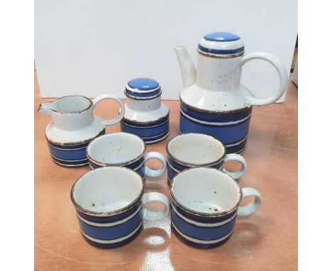 Eve Midwinter 1970s rare "Stonehenge" tea set to comprise, Tea-pot, milk jug, sugar bowl &amp; 4 cups (7) 