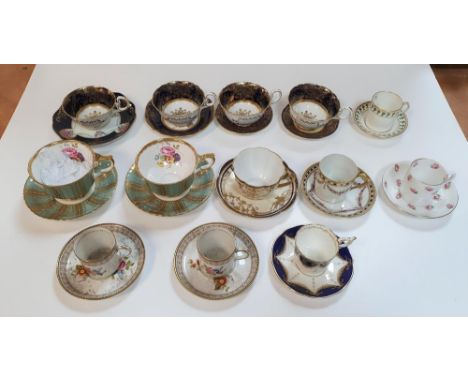 Collection of 13, mainly antique tea cups &amp; saucers by differing manufacturers including Coalport, Aynsley, Paragon, Limo