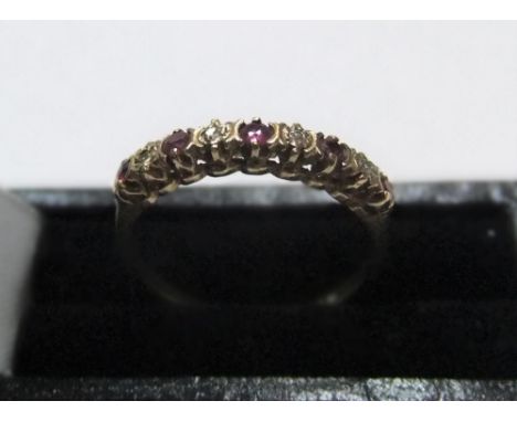 9ct yellow gold, diamond & ruby half eternity ringApprox 1.4 grams gross,        size M 