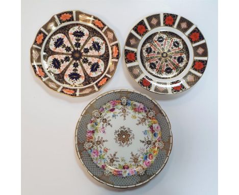 2 early Royal Crown Derby Imari plates, 1 marked "Old Imari 1128 LV" together with a Cauldron plate also marked "Tiffany &amp