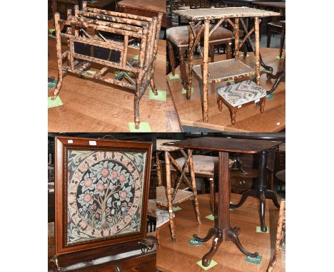 A Regency mahogany centre pedestal table with tightly fluted column (alterations), together with an Aesthetic movement bamboo