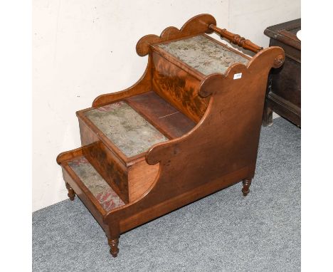 A Victorian mahogany country house bed step/commode with three treads and turned handle