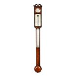 Y A FINE GEORGE III EBONY BANDED MAHOGANY MERCURY STICK BAROMETER WITH HYGROMETER