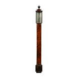 Y A FINE GEORGE III FIGURED MAHOGANY BOWFRONTED ‘FLAT-TO-THE-WALL’ MERCURY STICK BAROMETER