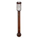 Y A GEORGE III CHEVRON-BANDED MAHOGANY MERCURY STICK BAROMETER