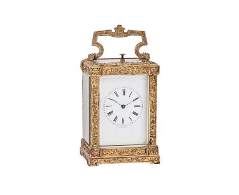 A FRENCH GILT BRASS CARRIAGE CLOCK WITH PUSH-BUTTON REPEATBOLVILLER, PARIS, CIRCA 1845The eight-day bell striking movement wi