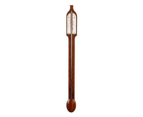 A SCOTTISH GEORGE III CHEVRON-EDGED MAHOGANY MERCURY STICK BAROMETER BALTHAZAR KNIE, EDINBURGH, CIRCA 1800The onion-top chevr