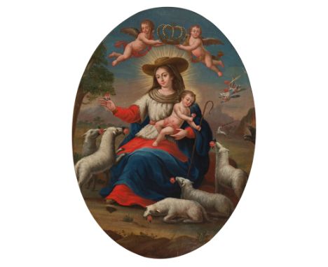 Attributed to José Campeche y Jordán (San Juan, Puerto Rico, 1751 - 1809) "Divine Shepherdess" Oil on canvas glued to cardboa