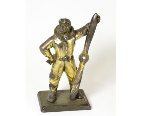 A spelter aviator table lighter, 28cm high