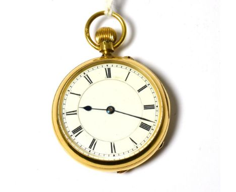 An 18ct gold fob watch, signed W.Batty & Sons Ltd, Manchester & Liverpool, 1907, lever movement, enamel dial with Roman numer