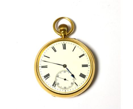 An 18ct gold open faced pocket watch, signed E Parr, Cavendish Street, London, 1898, lever movement signed, enamel dial with 