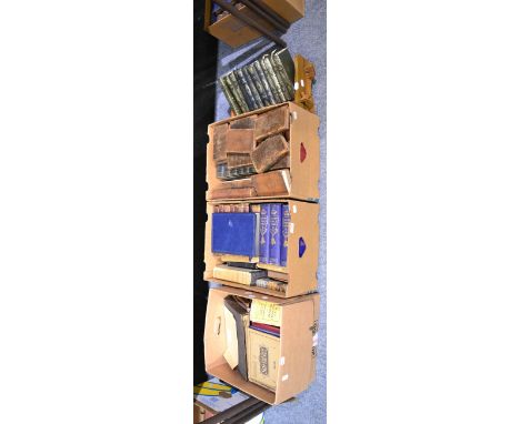 # A quantity of books including leather bound, literature, history, Strand magazine, Bewick, etc. (five boxes and a book trou