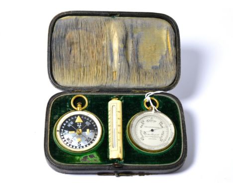 A Compendium cased aneroid barometer/compass/thermometer, retailed by Callaghan & Co, New Bond Street, London, circa 1900, gi