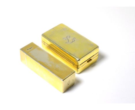 Drews & Co London, silver gilt rectangular box and cover and a travel lighter (2) 