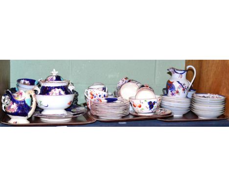 A 19th century Gaudy Welsh tea service, a Copeland & Garrett floral decorated tea set, and a 19th century English blue ground