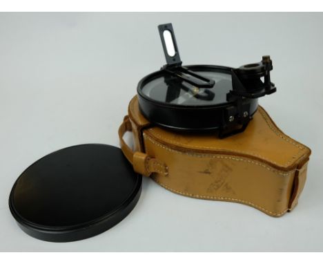 Brass prismatic surveying/military compass by F Barker & Sons London in original leather case 