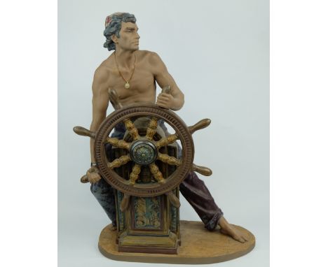 Lladro large figure man at ships wheel "Stormy Seas" height 54cm