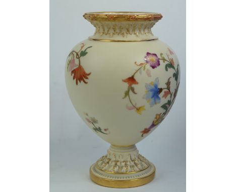 Royal Worcester vase gilded and decorated with foliage, height 20cm with puce mark