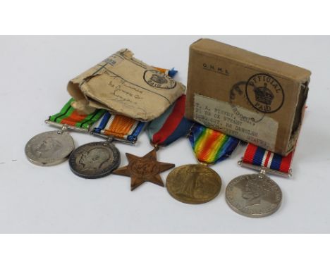 A group of first & second world war medals awarded to 16476 A.SJT.T Finney. N.Staff. R to include first world war civilisatio