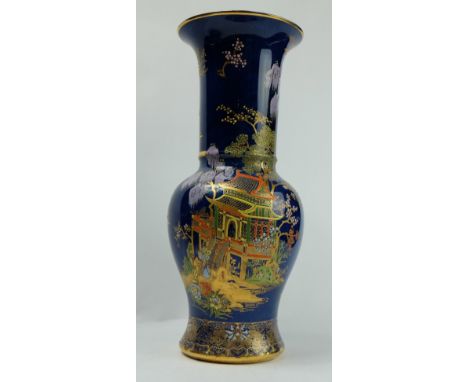  Carltonware vase decorated in the Chinese Pagoda design on blue ground, height 28cm