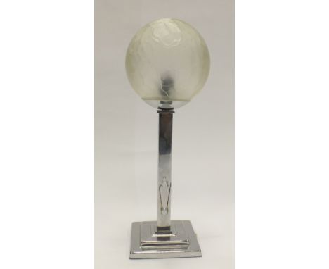 Art Deco Chrome lamp with frosted glass shade, height 41cm