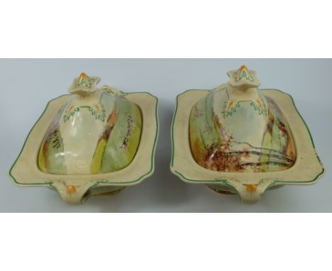 Royal Doulton rare pair tureen & covers decorated with fox hunting series D5104 , height 29cm (2)