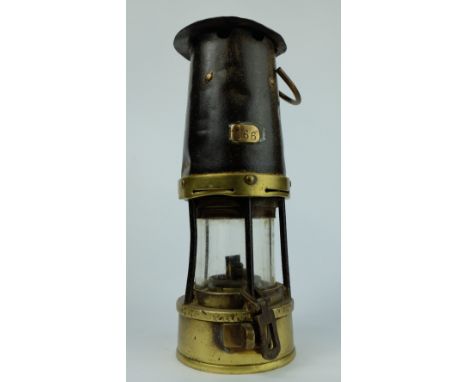 Davis Derby Miners Safety Lamp stamped 166 to brass panel