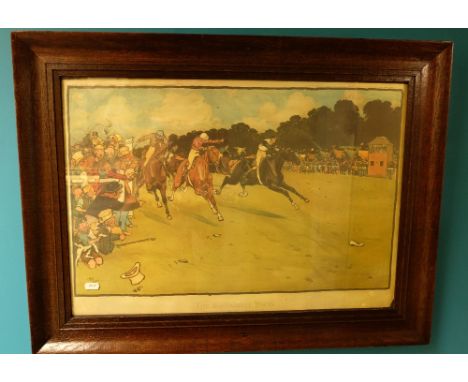 Early 20th century print The Bluemarket races by Cecil Aldin in oak frame, 74 x 56cm