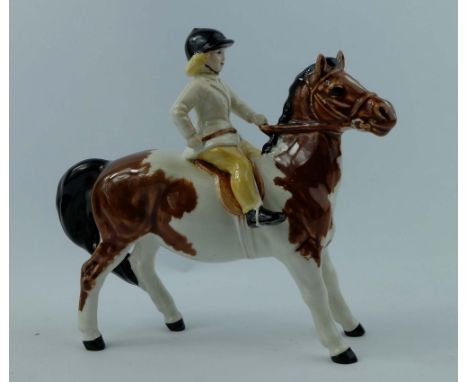  Beswick Girl on Skewbald horse 1499 , Girl has unusual light cream colour jacket