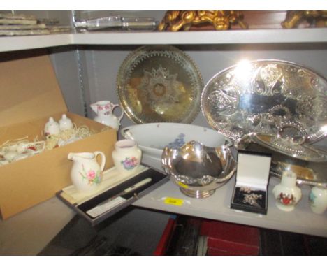 A Victorian silver and mother of pearl fruit knife by John Round Sheffield 1891, along with mixed silver plate and ceramics t