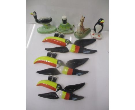 Carltonware Guinness advertising ceramics comprising three graduated toucans, a kangaroo, a tortoise and an emu 