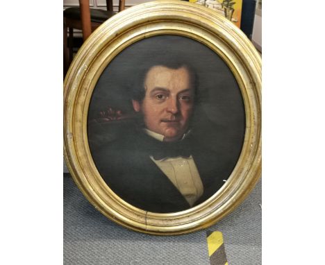 A 19th century oval portrait of a gentleman, oil on canvas laid onto board, set in gilt wood frame 52cm x 43cm Location: RWF 