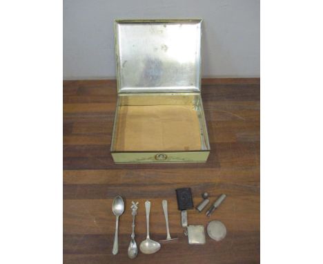 A selection of silver and silver plated items to include a Queen Victoria commemorative vulcanite vesta case, Edwardian silve