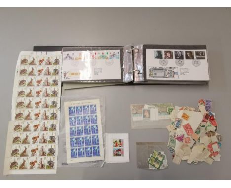 A folder of first day covers, together with loose stamps to include a full sheet of 1978 Japanese stamps for Congress Orthopa